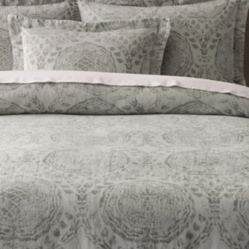 Restoration Hardware Taupe and White Patterned Duvet Cover